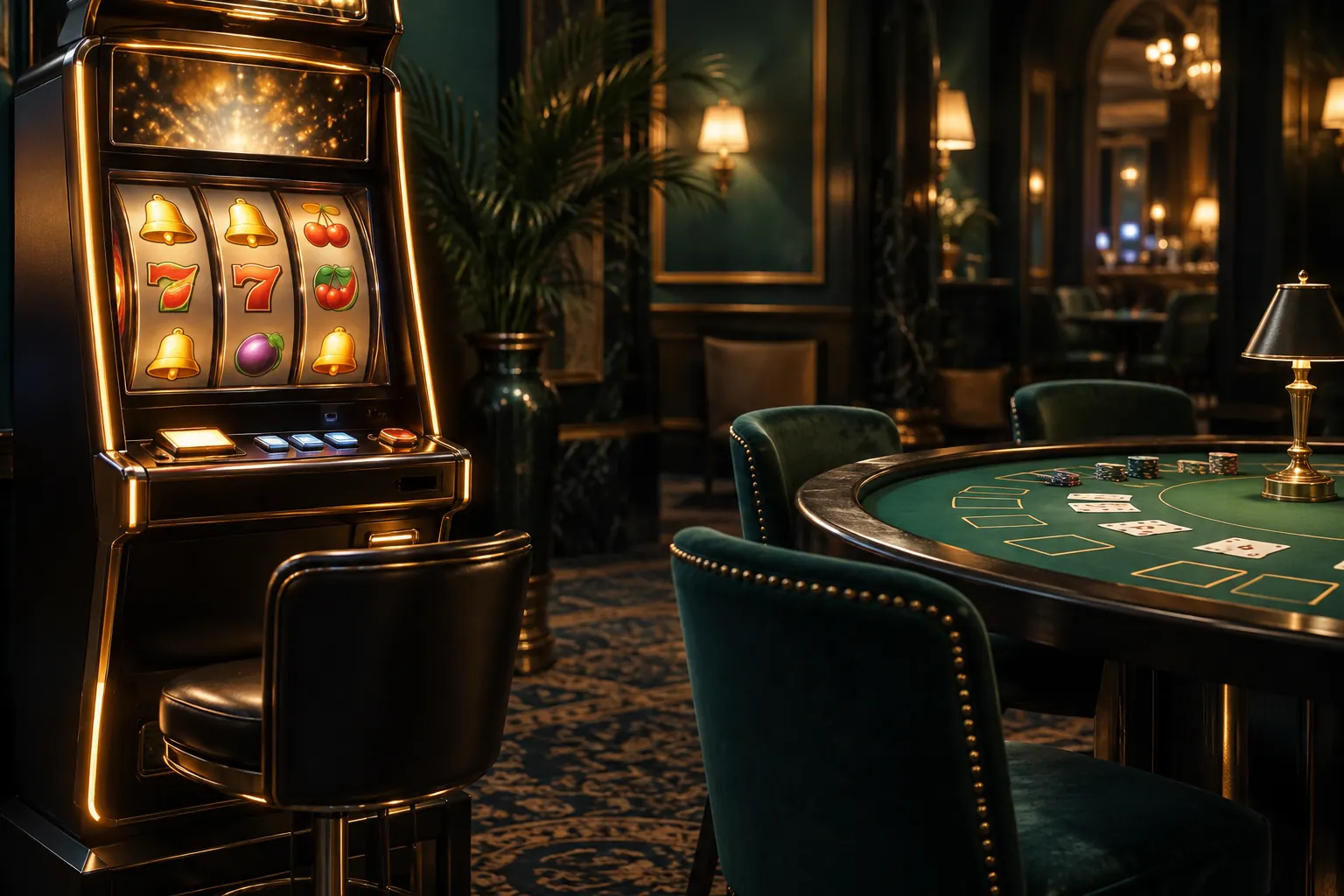 Slot makinesi ve casino masası